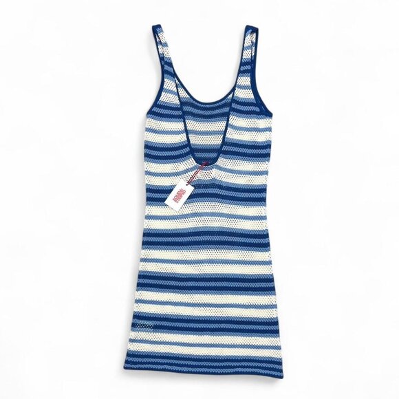 Solid & Striped NWT Coastal Knit Dress Blue White Striped $198 Beach Sheer Cover - Picture 5 of 5